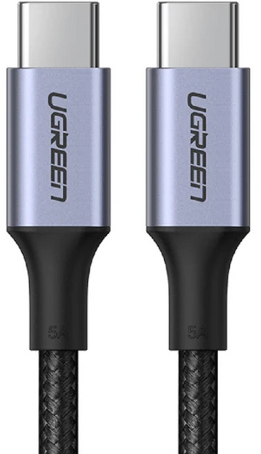 UGREEN 綠聯 Type-C-Type-C 5A快充電線/傳輸線 金屬殼編織線, 1m, 黑色, 1條
