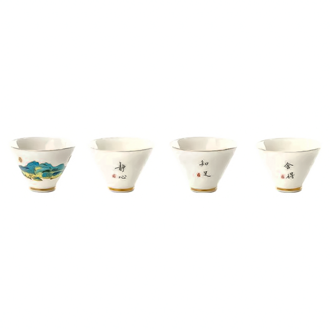精美通透羊脂玉白瓷品茗玉蘭杯, 白色, 6個