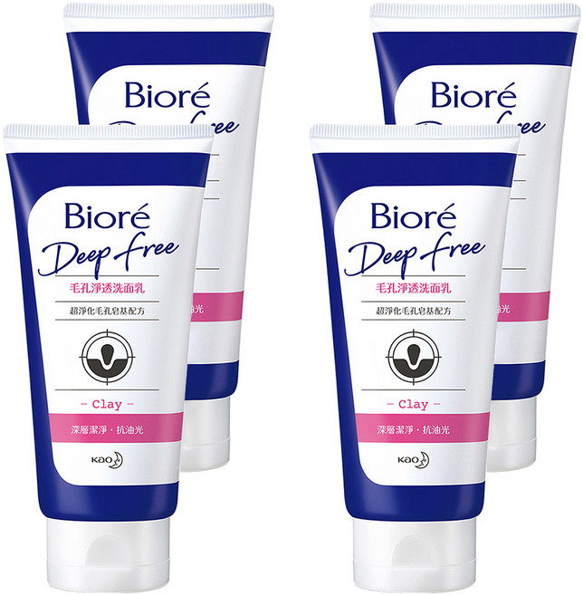Biore 蜜妮 台灣公司貨 Deep Free 毛孔淨透洗面乳, 120g, 4條