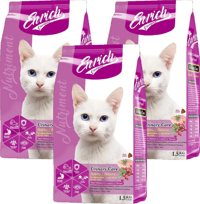 Enrich Champion 成貓/老貓 尿道保健配方 貓糧, 雞肉 + 蔓越莓, 1.5kg, 3袋