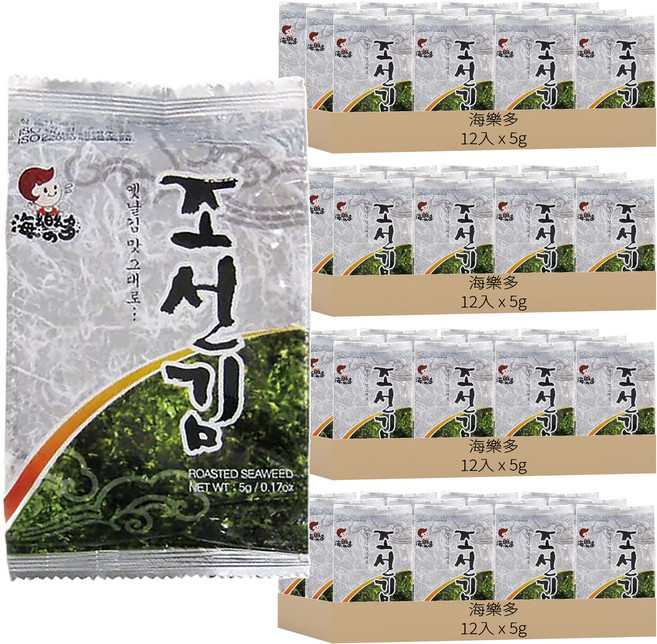 海樂多 海苔 原味 12入, 60g, 4袋
