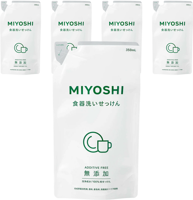 MIYOSHI 無添加 餐具清潔液補充包 350mL, 5包