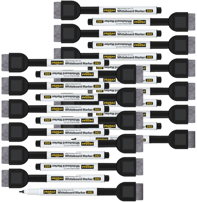 PENMAX 細字迷你附板擦白板筆, 黑色, 24個