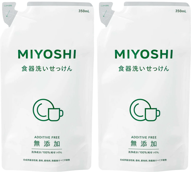 MIYOSHI 無添加 餐具清潔液補充包 350mL, 2包