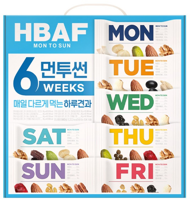 HBAF Mon To Sun 6週每日堅果隨身包 42包入, 840g, 1盒