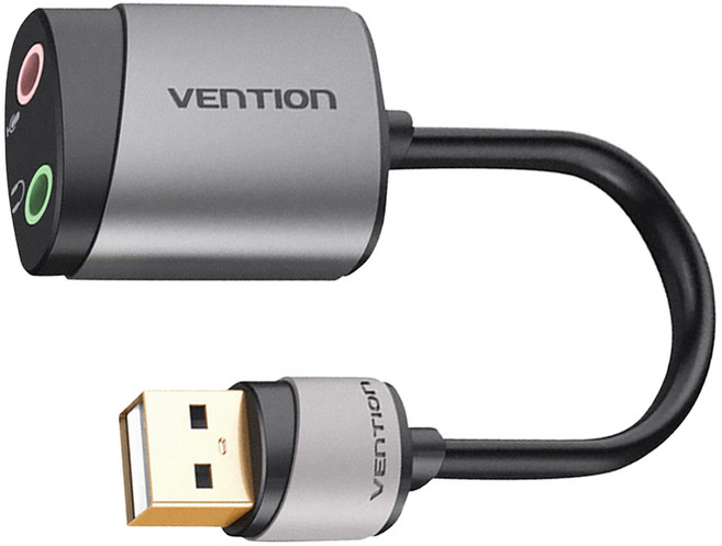 VEnTIOn 威迅 CDK系列USB轉3.5mm 音頻轉換器 0.15m, 耳麥分離雙孔款 灰色, 1條