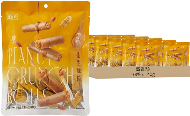 盛香珍 濃厚花生脆捲, 140g, 10袋