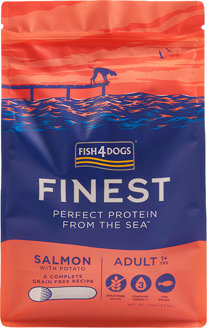 FISH4DOGS 成犬用 無穀低敏乾飼料, 挪威鮭魚, 1500g, 1袋