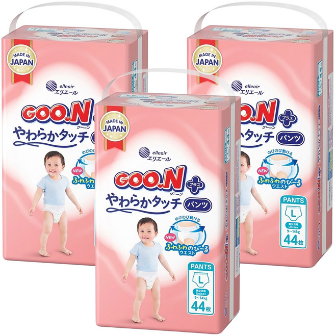 GOO.N 大王 日本境內版 SJ柔觸肌系列褲型尿布 9~14kg, L, 132片