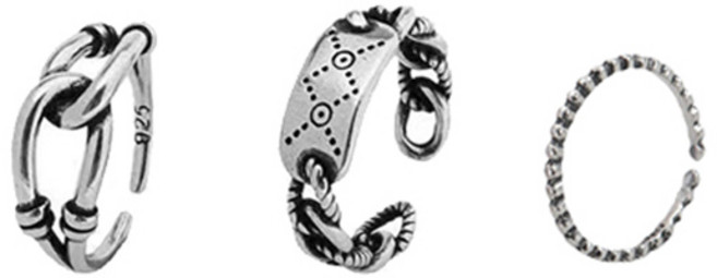 Stone Jewelry 女士格紋復古開口戒指3件組