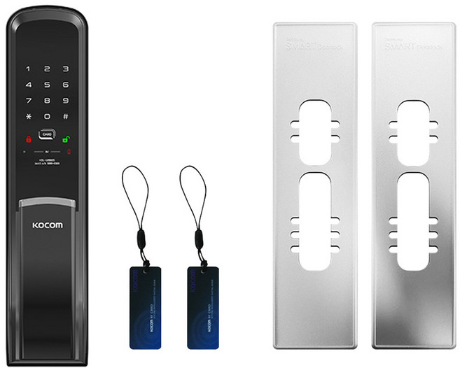 KOCOM 附把手推拉式數位密碼門鎖 KDL-U8900S + 卡片 + 加固板套組, 顧客自行安裝, KDL-U8900S(黑色)