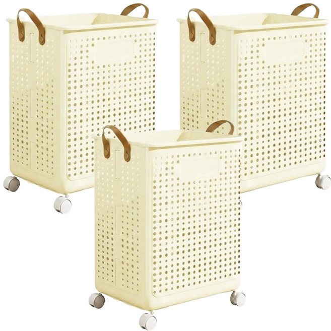 帶手把折疊收納籃, Single Basket, 米色
