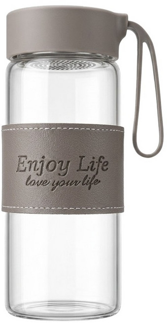 HanKPARSON BOTTLE 玻璃皮套 耐熱水杯 附茶隔, 灰色, 480ml, 1個