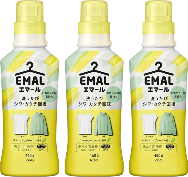 Kao 花王 EMAL 精致洗 精緻衣物專用香氛洗衣精 植物清香 黃色, 460g, 3瓶