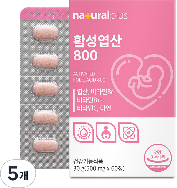 naturalplus 活性葉酸800 30g, 60錠, 5個