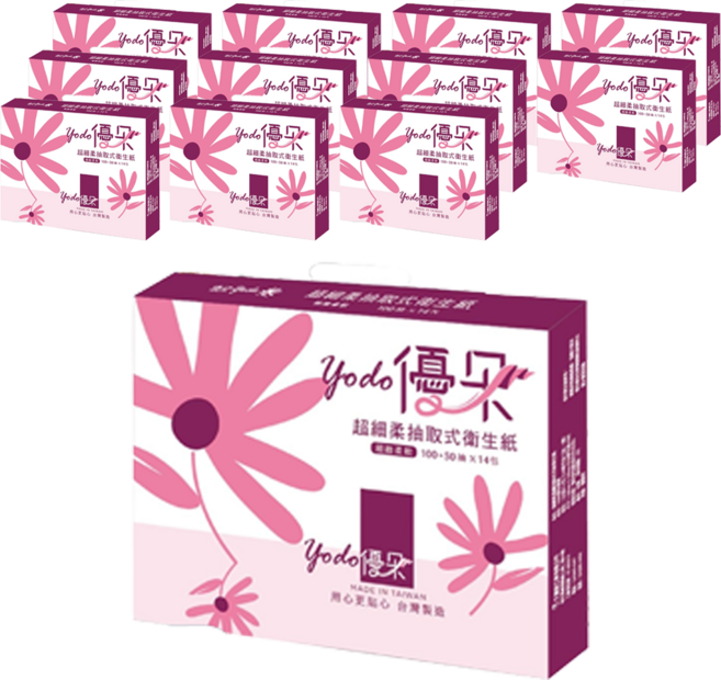 優朵 超細柔抽取式花紋衛生紙, 14包, 12袋