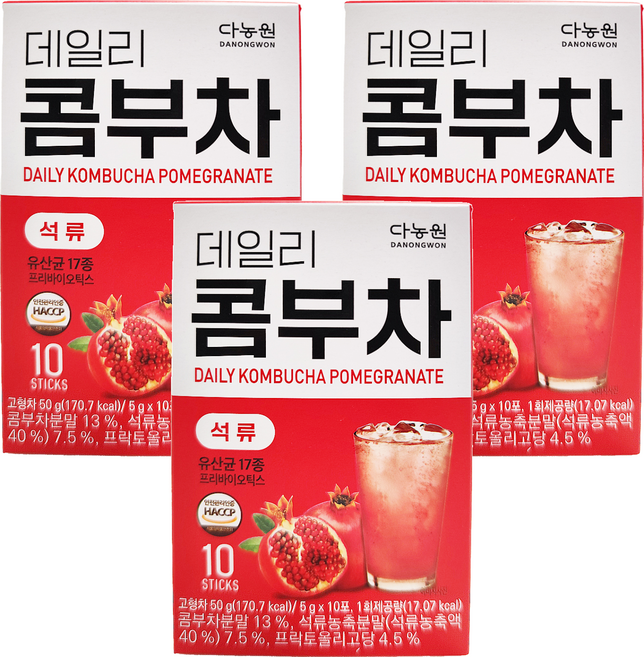 Danongwon 乳酸菌康普茶 石榴, 10包, 5g, 3盒