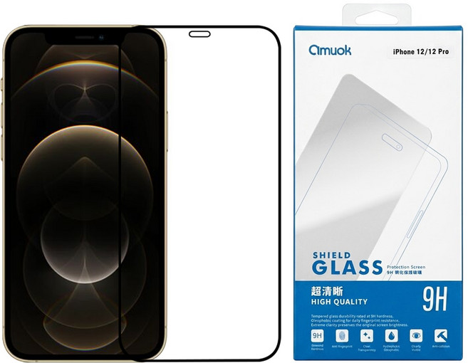 amuok 艾默克 SHIELD GLASS 智慧型手機 滿版 螢幕保護貼 iPhone 12 / iPhone 12 Pro 9H 高清 防指紋 1個