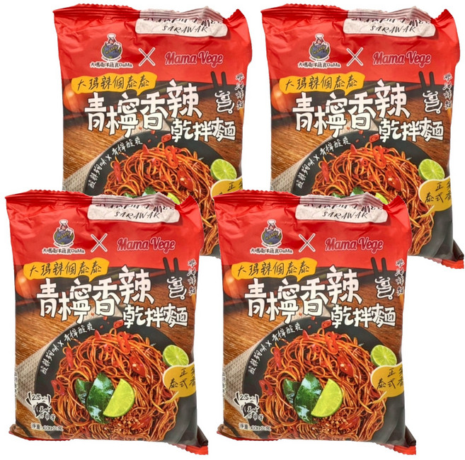 DaMa 大瑪南洋蔬食 大瑪辣個泰泰 青檸香辣乾拌麵 109g, 4包