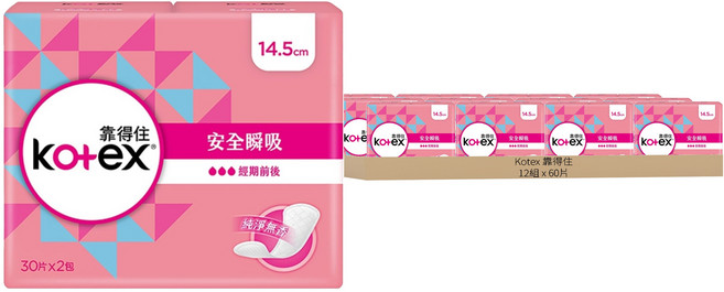 Kotex 靠得住 安全瞬吸護墊 無香, 14.5cm, 60片, 12包