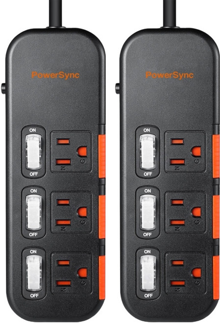 PowerSync 群加 3開3插滑蓋防塵防雷擊延長線 3孔 TS3DC327, 2.7m, 黑色, 2條