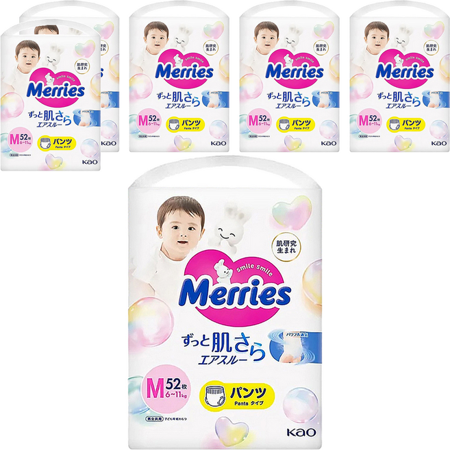 Merries 妙而舒 日本境內版 金緻柔點透氣褲型尿布 6~11kg, M, 312片