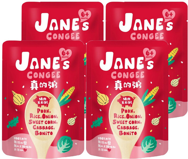 JANE's CONGEE 真的粥 豬肉玉米粥, 150g, 4包