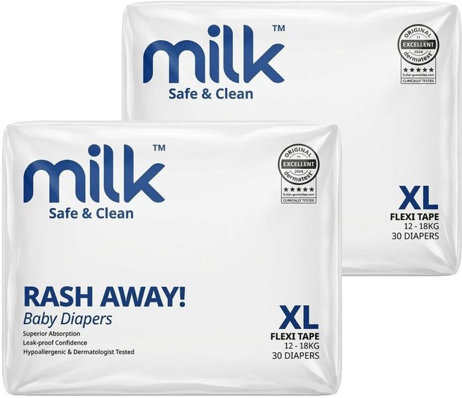 MILK TM 鎖水芯牛奶尿布 黏貼型 12~18kg, 60片, XL
