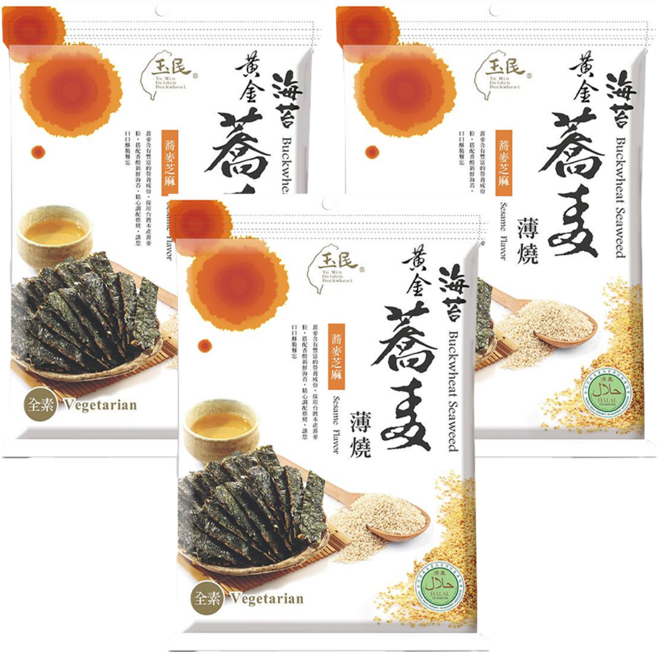玉民 台灣黃金蕎麥海苔薄燒 蕎麥芝麻 全素, 40g, 3包