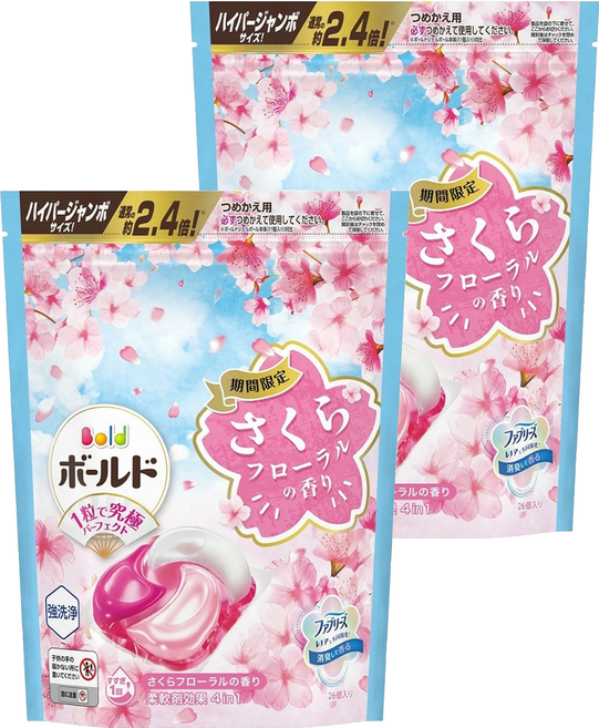 Bold 洗衣球補充包 櫻花香 粉藍, 26顆, 2袋