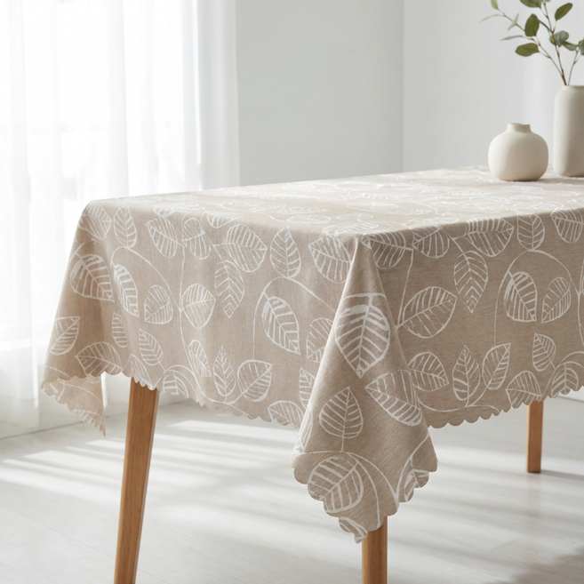 BonBon naturel 高質感 北歐簡約防水防油汙桌巾 183 x 135 cm 波浪花邊 樹葉 1條