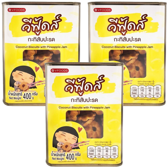 Vfood 泰國 鳳梨夾心餅, 400g, 3罐