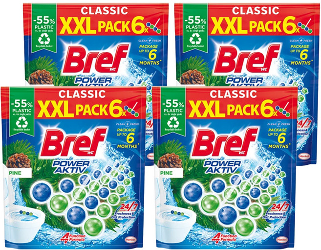 Bref 妙力 台灣公司貨 懸掛式馬桶清潔球 松樹, 4包, 300g