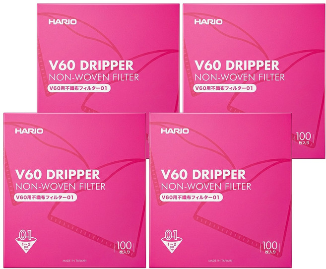 HARIO 好璃奧 V60不織布錐形濾紙 #01, 100張, 4盒