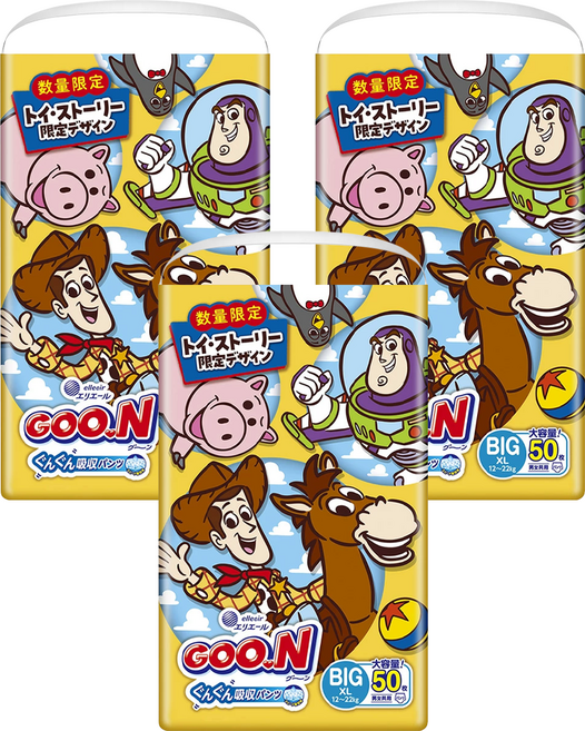GOO.N 大王 日本境內版 瞬吸貼合褲型尿布 迪士尼版 12~22kg, XL, 150片