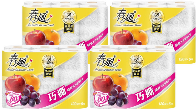 春風 秒吸收廚房紙巾 120張, 6捲, 4袋
