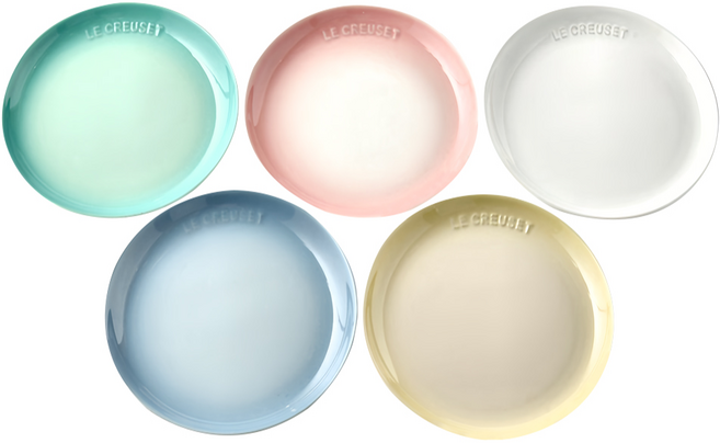 LE CREUSET 花蕾系列餐盤組 5入, 5 件組餐盤, 雪花白 + 沙丘白 + 淡粉紅 + 海岸藍 + 薄荷綠, 1組