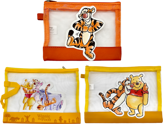 Winnie the Pooh 小熊維尼 跳跳虎拼接網紗文件袋3件組, 3入, 1組