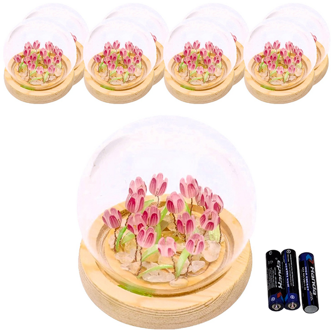 DIY 鬱金香小夜燈 床頭裝飾 附電池 9個, 粉色鬱金香