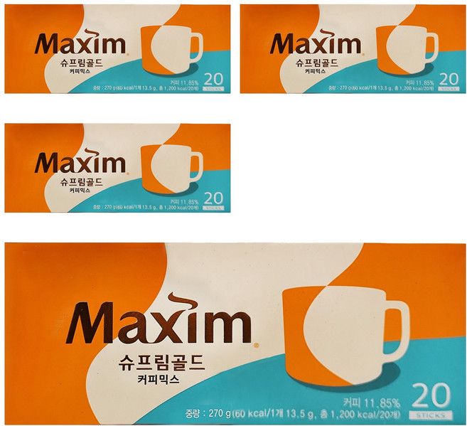 Maxim 麥心 典藏精品拿鐵咖啡, 13.5g, 20包, 4盒