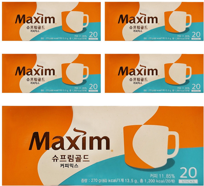Maxim 麥心 典藏精品拿鐵咖啡, 13.5g, 20包, 5盒