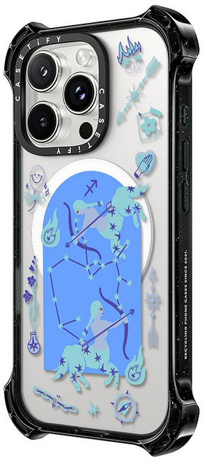 CASETiFY iPhone 16 Pro Max MagSafe 兼容 超强韌防摔 手機殼 射手座 透明色 + 藍色 + 黑色邊框
