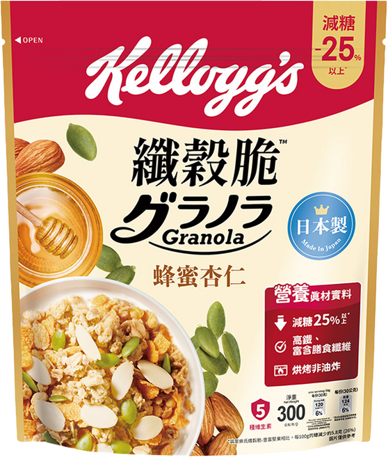Kellogg's 家樂氏 纖穀脆 蜂蜜杏仁, 1包, 300g