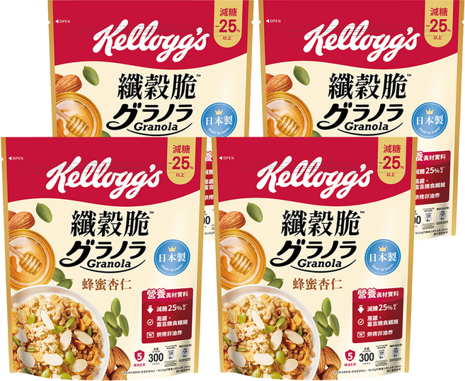 Kellogg's 家樂氏 纖穀脆 蜂蜜杏仁, 4包, 300g