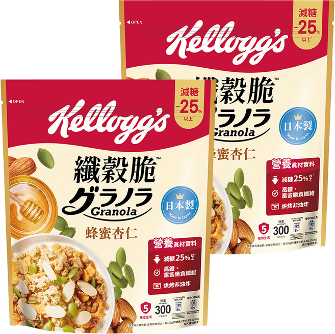 Kellogg's 家樂氏 纖穀脆 蜂蜜杏仁, 2包, 300g