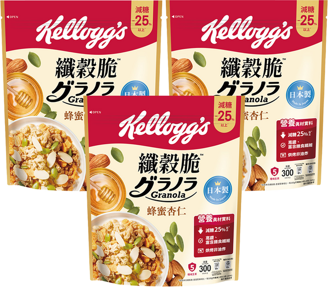 Kellogg's 家樂氏 纖穀脆 蜂蜜杏仁, 3包, 300g