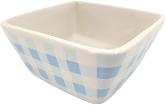 Homely Zakka 日系清雅陶瓷格紋甜點碗 小碗 碗口 9 x 9cm x碗低 7 x 7cm x 4cm 210g, 水藍, 1個