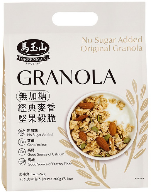 馬玉山 無加糖經典麥香堅果穀脆 8包, 200g, 1袋
