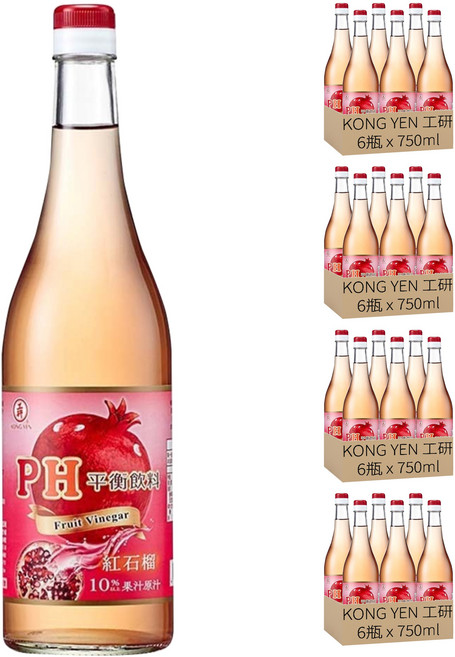 KONG YEN 工研 PH平衡 紅石榴飲料, 750ml, 24瓶