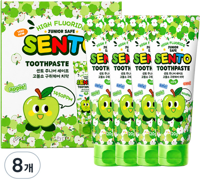 SENTO 兒童 Safe 高氟防口臭護理兒童牙膏 蘋果香, 120g, 8個